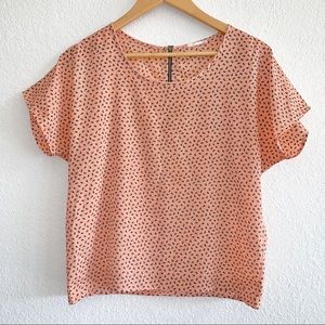 Paperwhite Melon-and-Navy microfloral print blouse